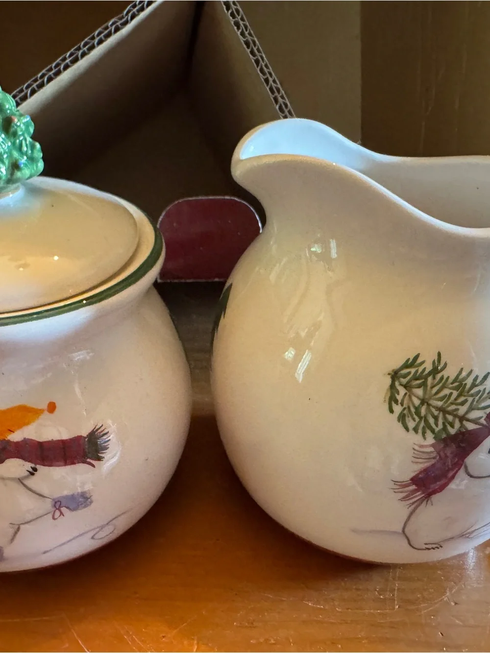 Pfaltzgraff Perennials Snow Bear Creamer & Sugar Set - White with Blue Accents